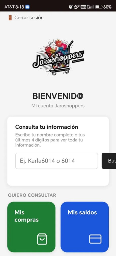 Pantalla de acceso a Mi cuenta Jaroshoppers