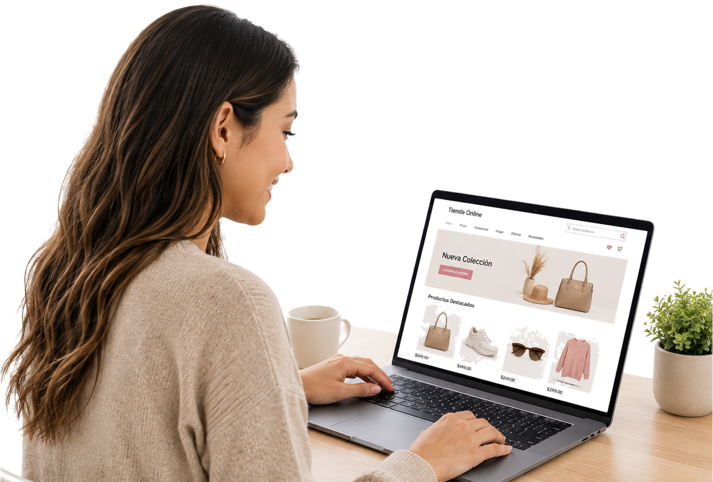 Cliente realizando compras en línea desde su laptop