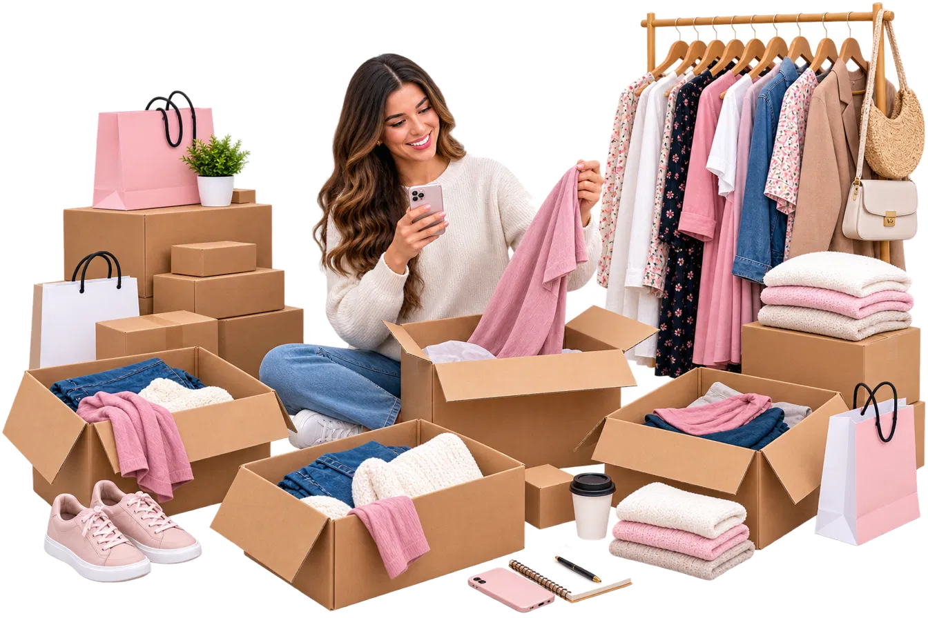 Clienta seleccionando ropa para su negocio en compra mayorista